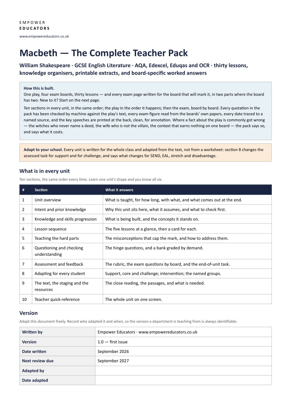 Page 2 of Macbeth: The Complete Teacher Pack