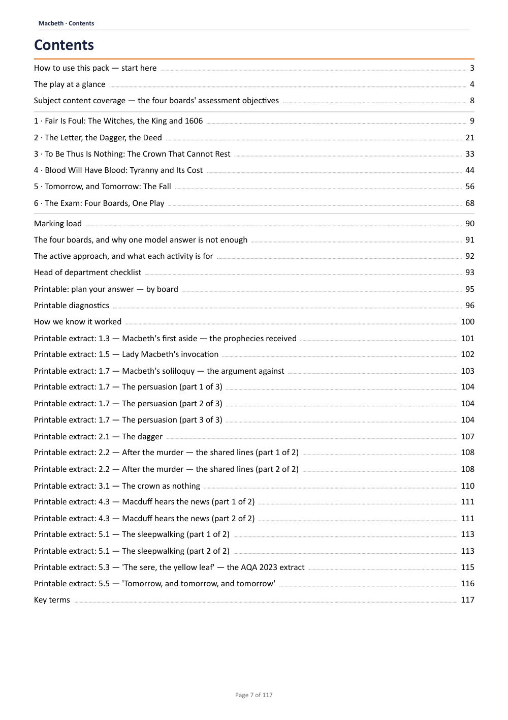 Contents · Macbeth: The Complete Teacher Pack, page 7