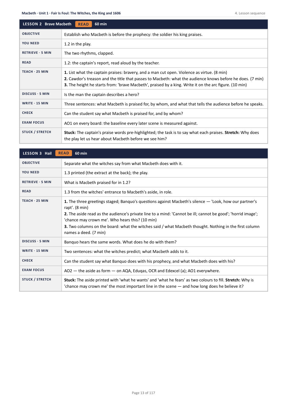 4. Lesson sequence · Macbeth: The Complete Teacher Pack, page 13