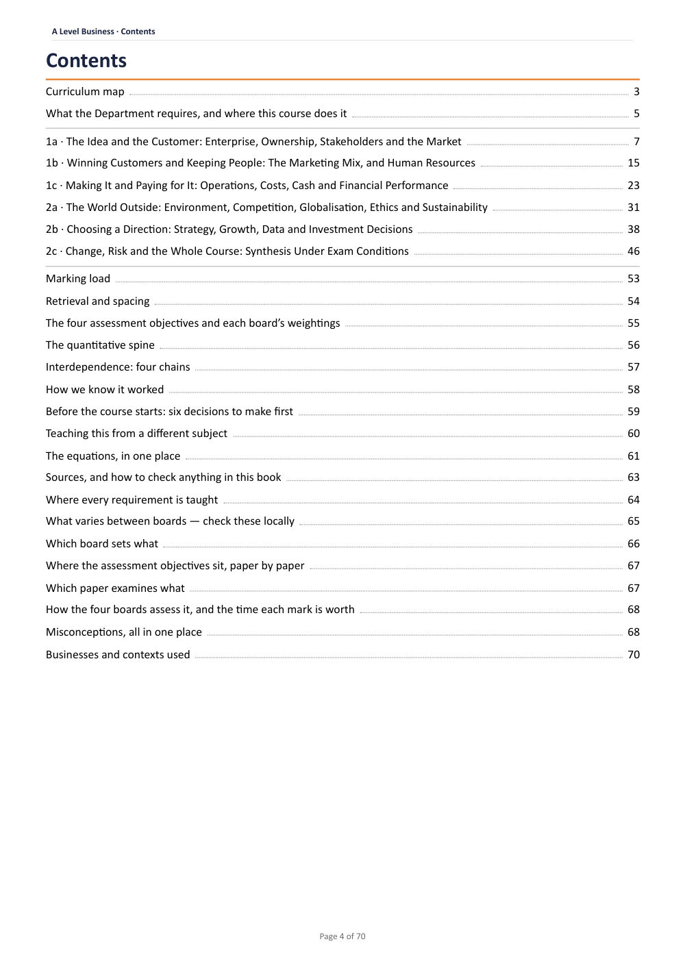 Curriculum map · A Level Business Scheme of Work, page 4