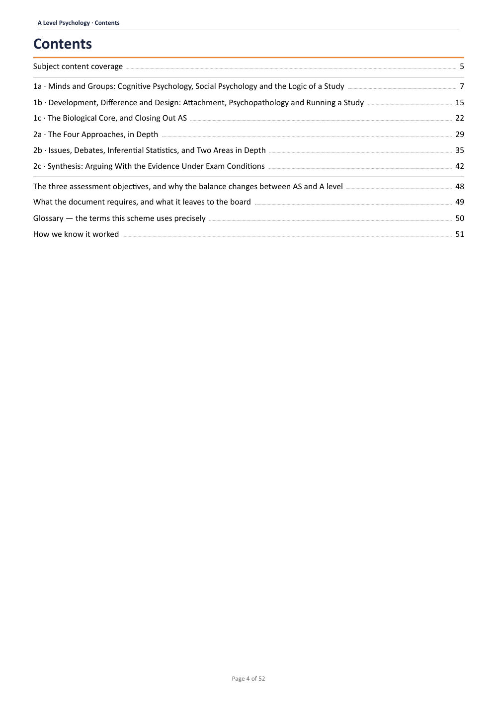 Curriculum map · A Level Psychology Scheme of Work, page 4