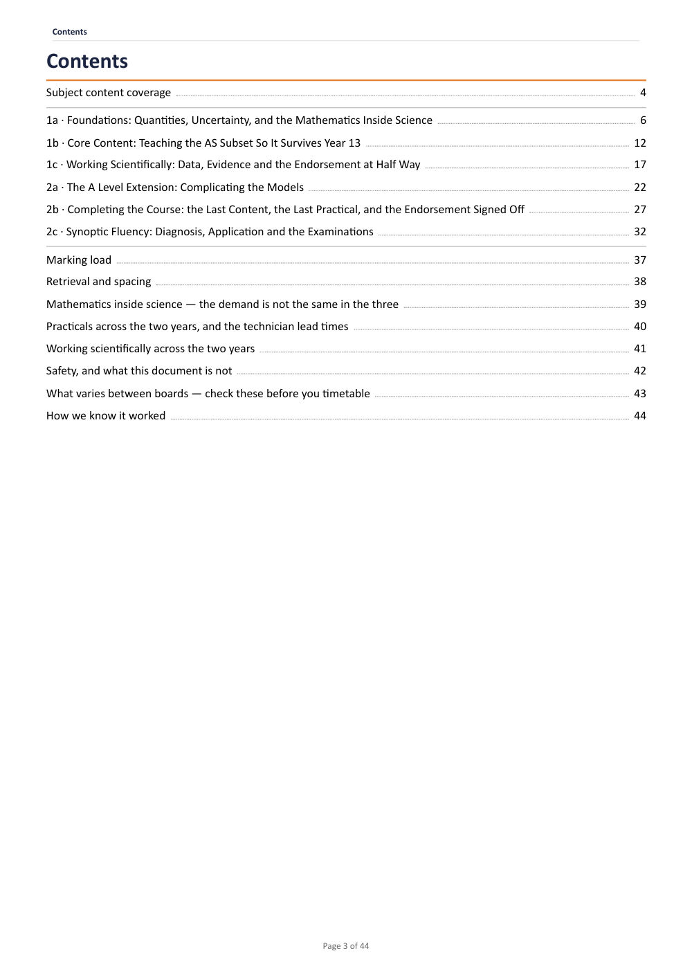 Page 3 of A Level Sciences Scheme of Work