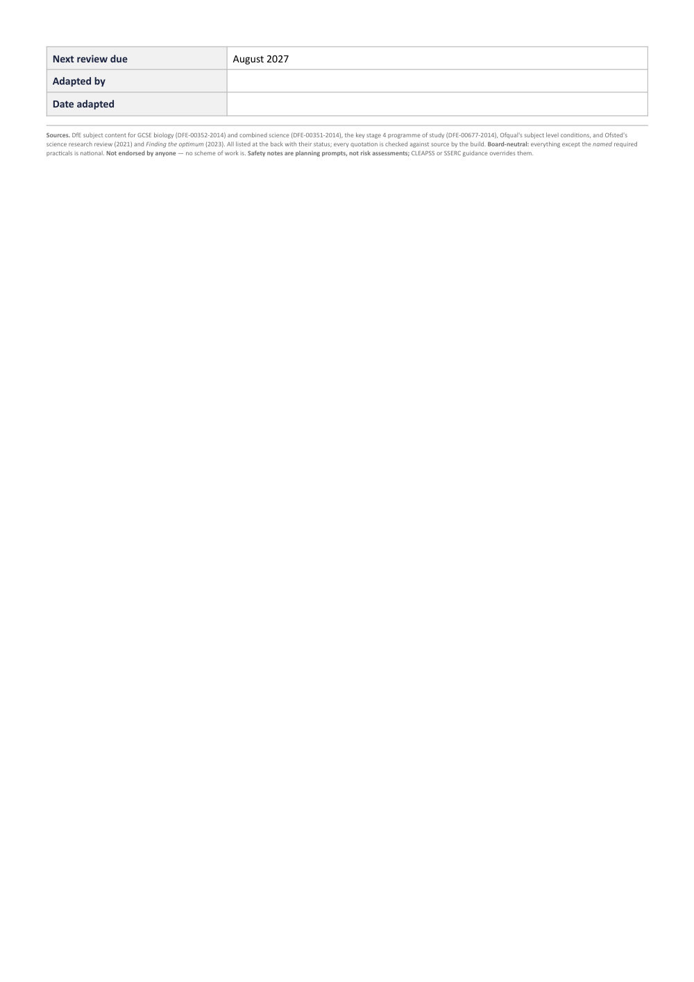Page 2 of Year 11 Biology Scheme of Work