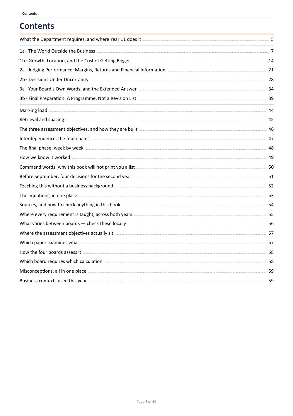 Curriculum map · Year 11 Business Scheme of Work, page 4