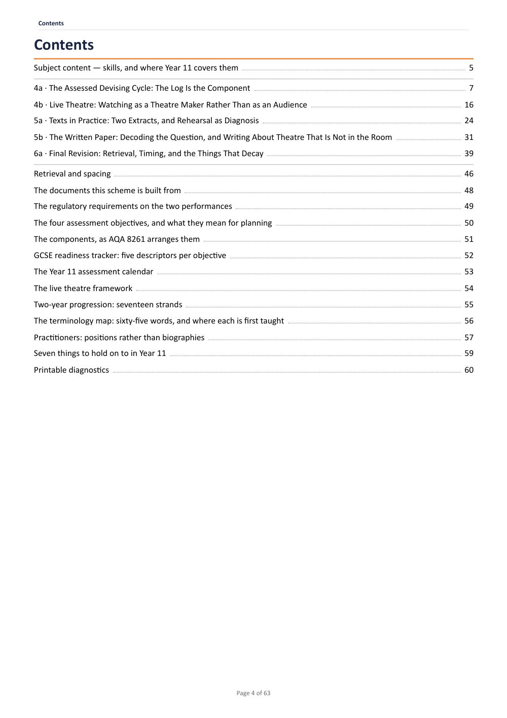 Curriculum map · Year 11 Drama Scheme of Work, page 4