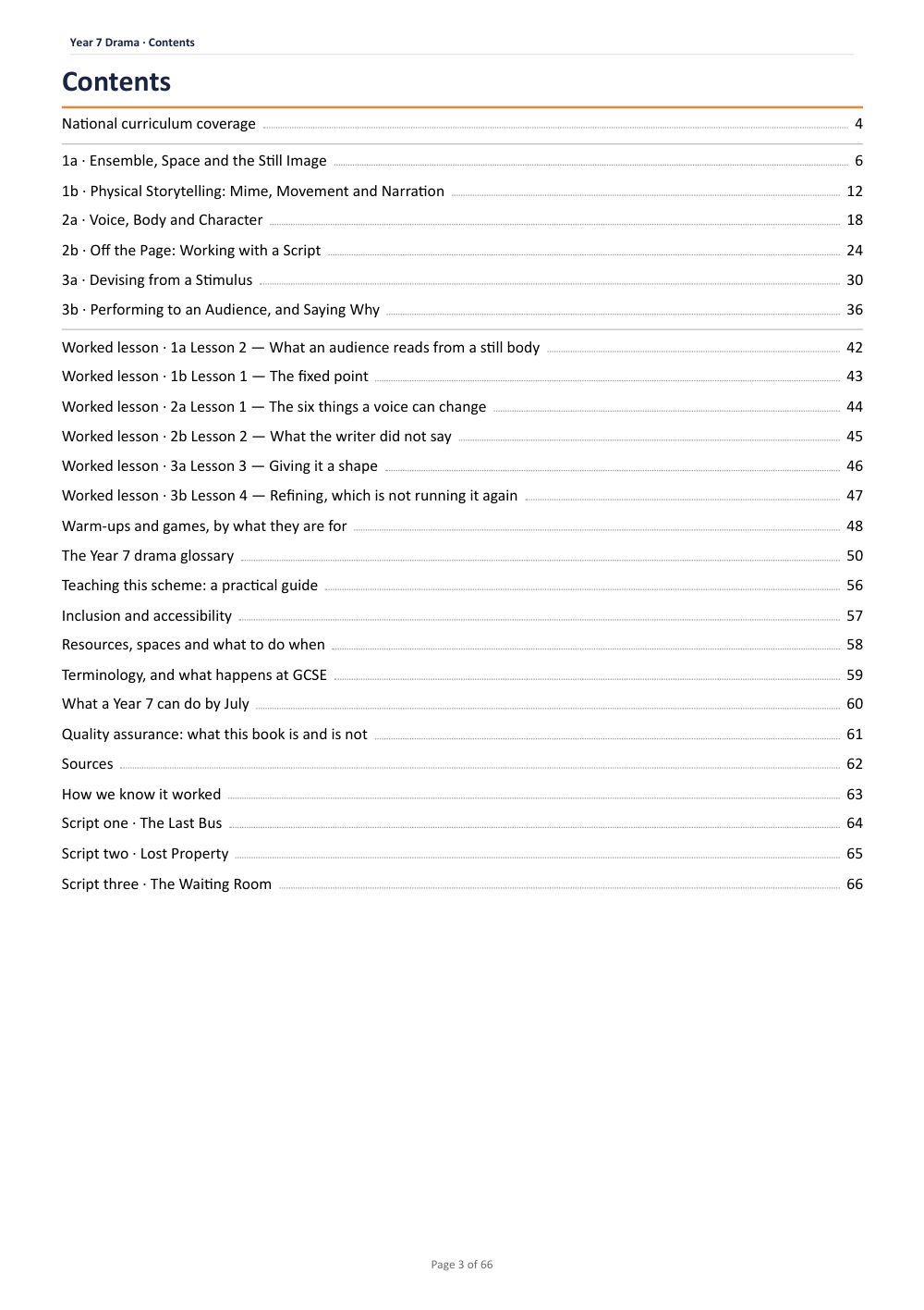 Page 3 of Year 7 Drama Scheme of Work