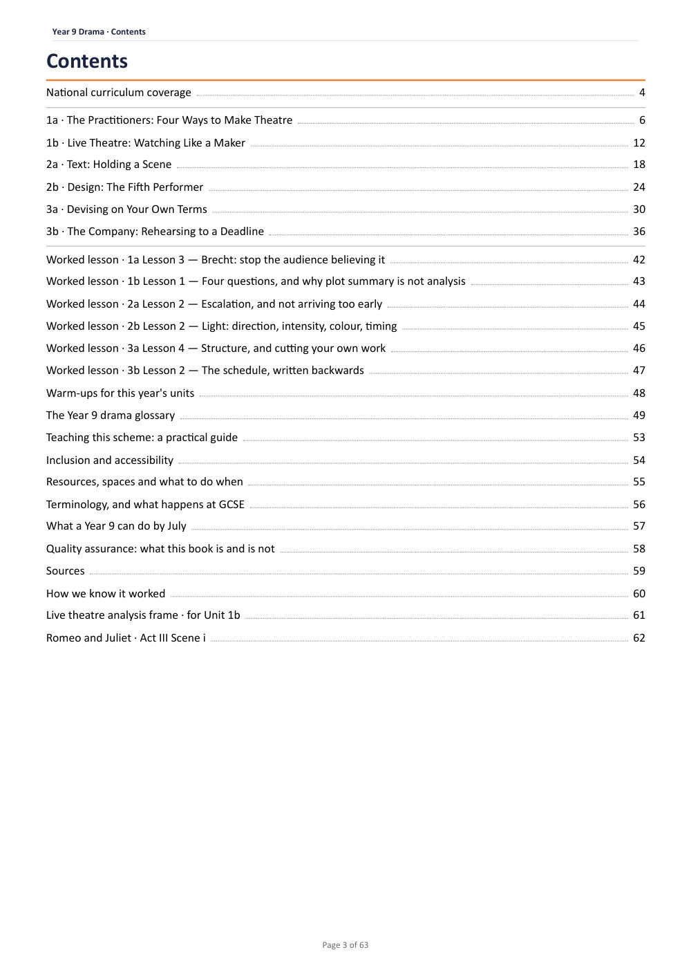 Page 3 of Year 9 Drama Scheme of Work