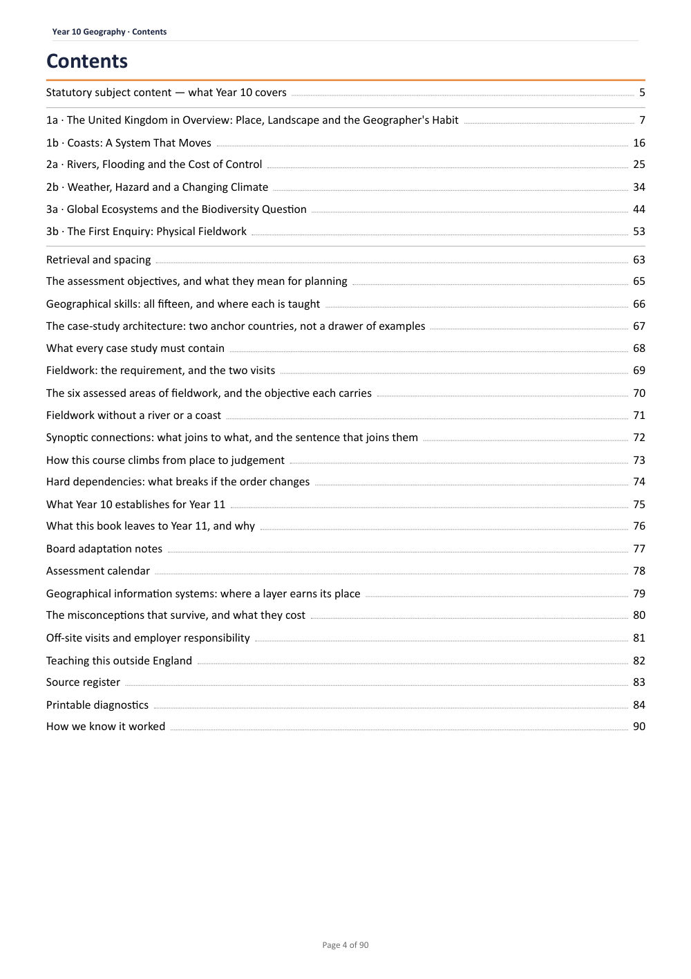 Curriculum map · Year 10 Geography Scheme of Work, page 4