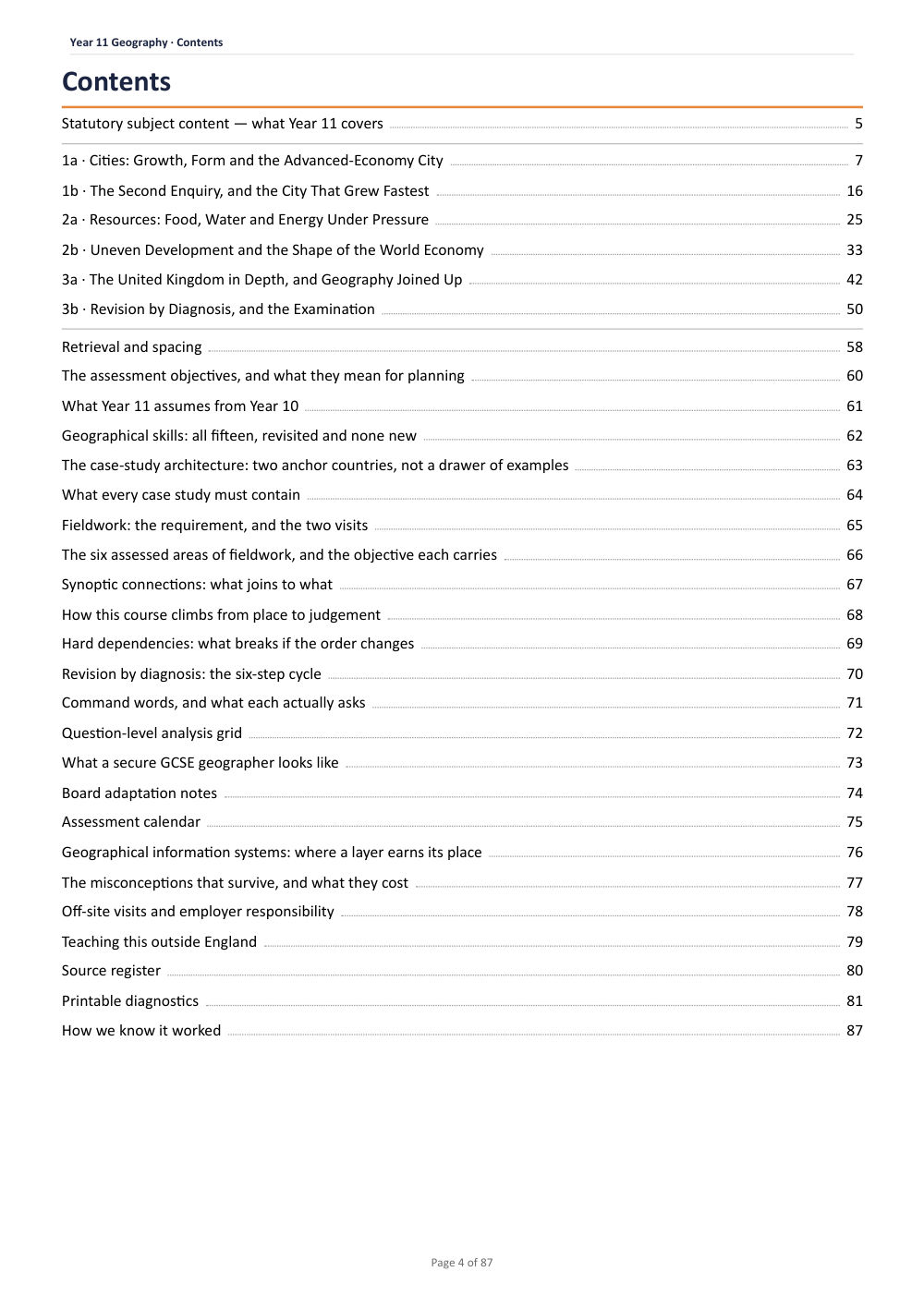 Curriculum map · Year 11 Geography Scheme of Work, page 4