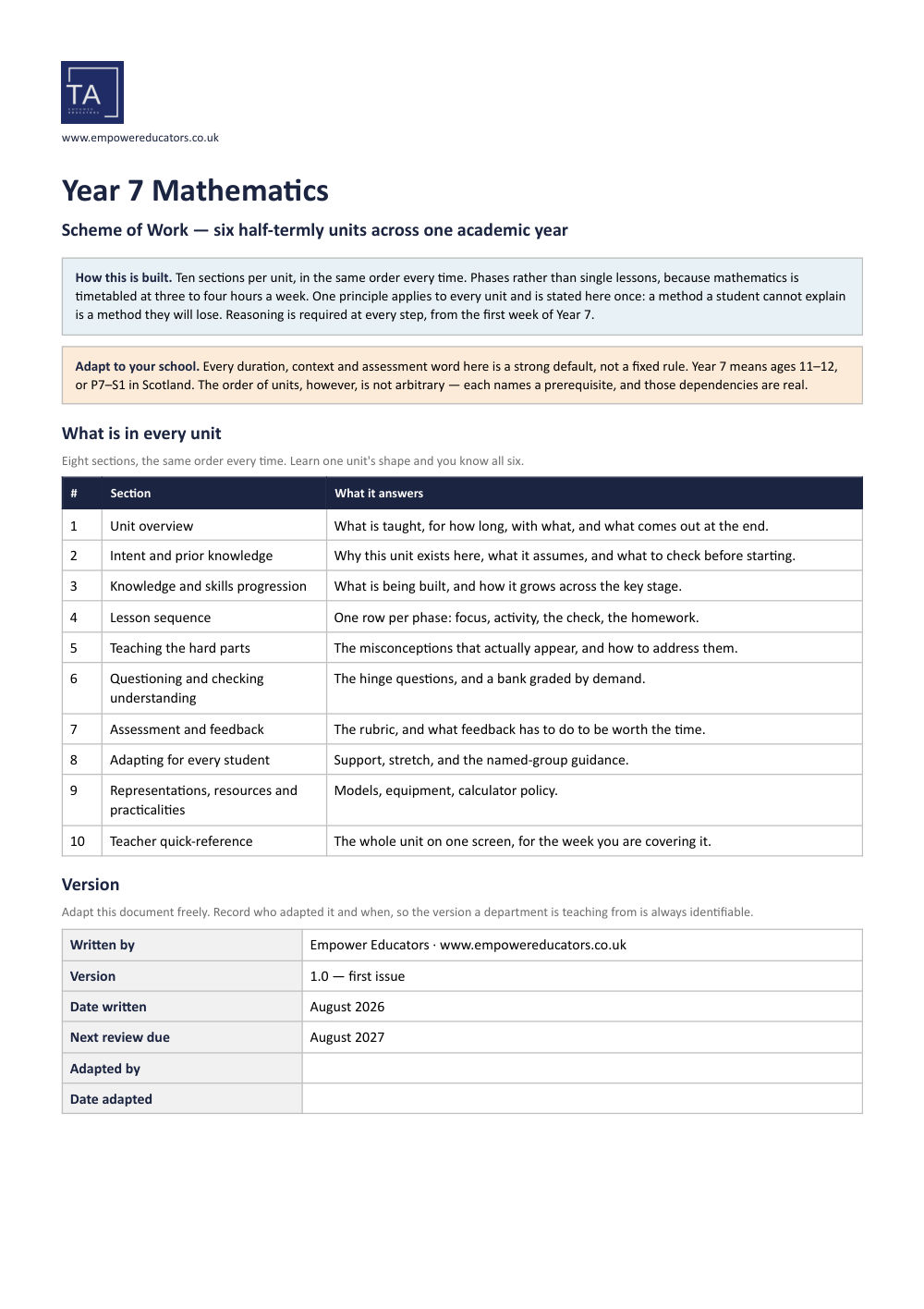 Page 1 of Year 7 Mathematics