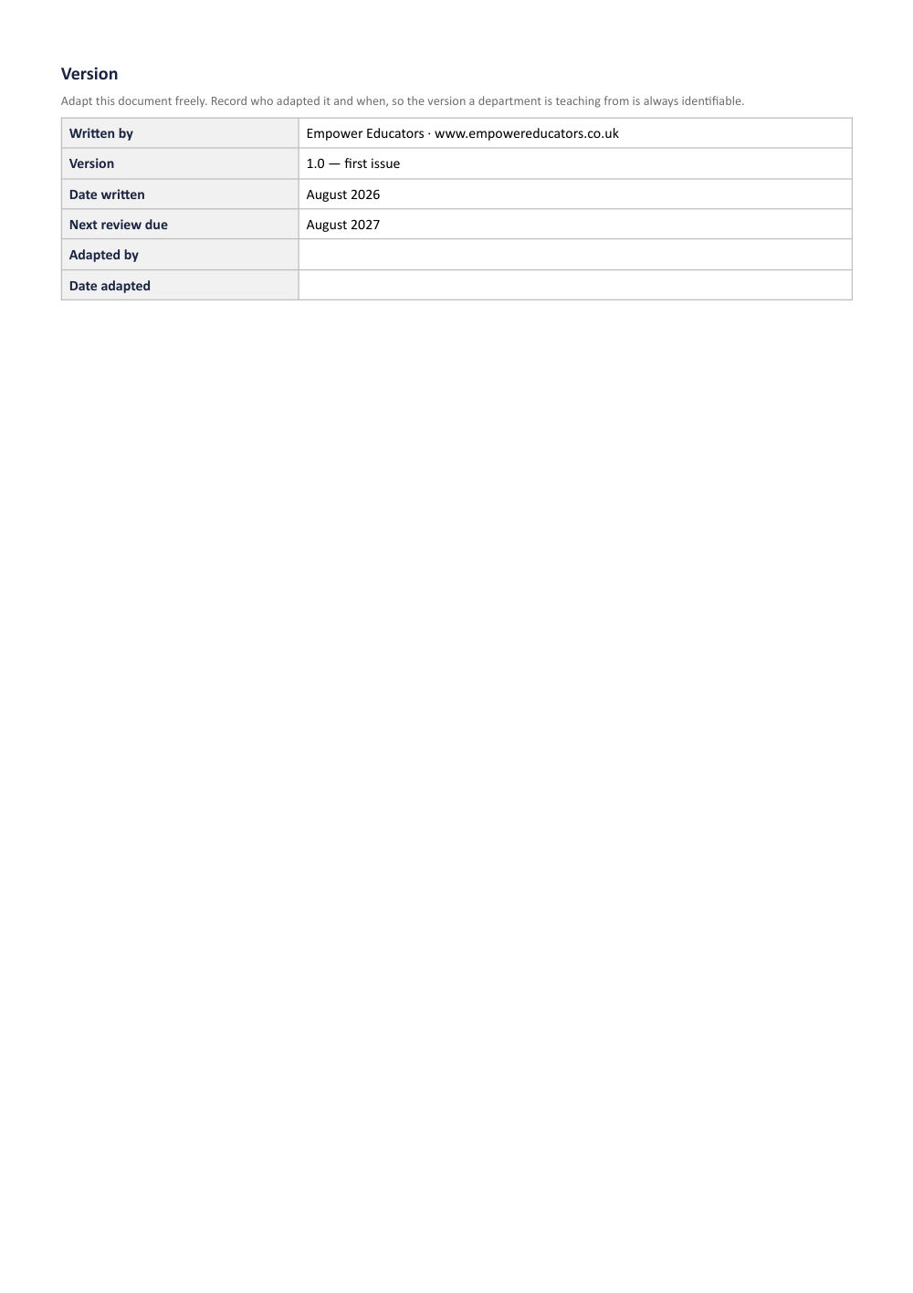 Page 2 of Year 10 Physical Education Scheme of Work