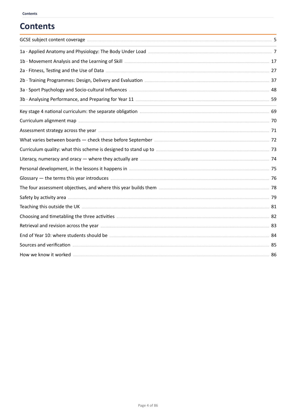 Curriculum map · Year 10 Physical Education Scheme of Work, page 4