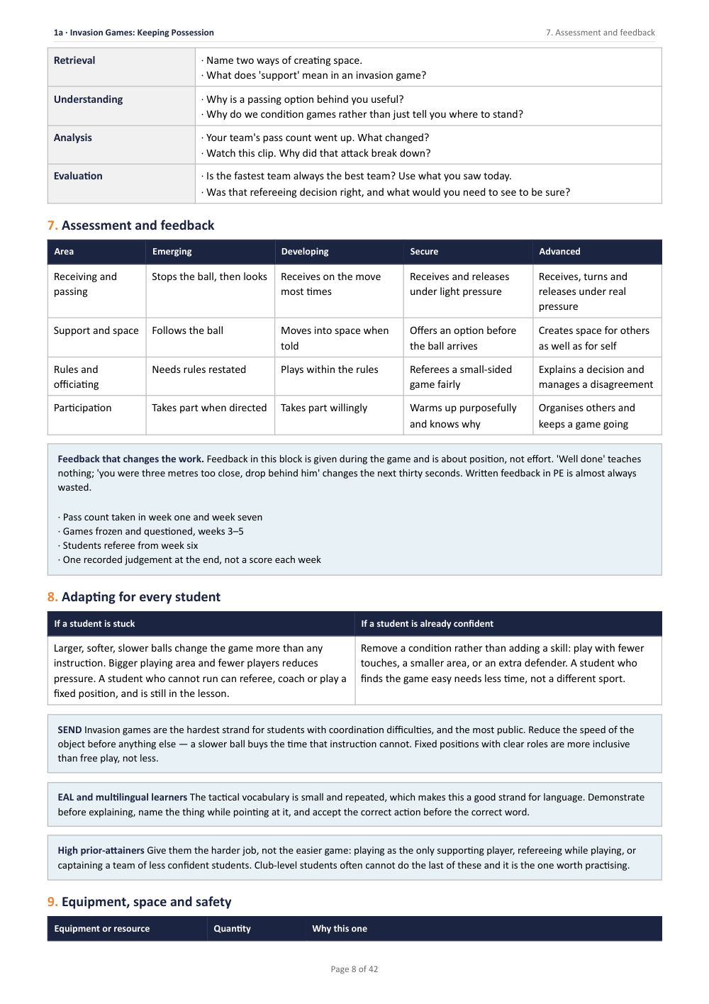 Page 8 of Year 7 Physical Education