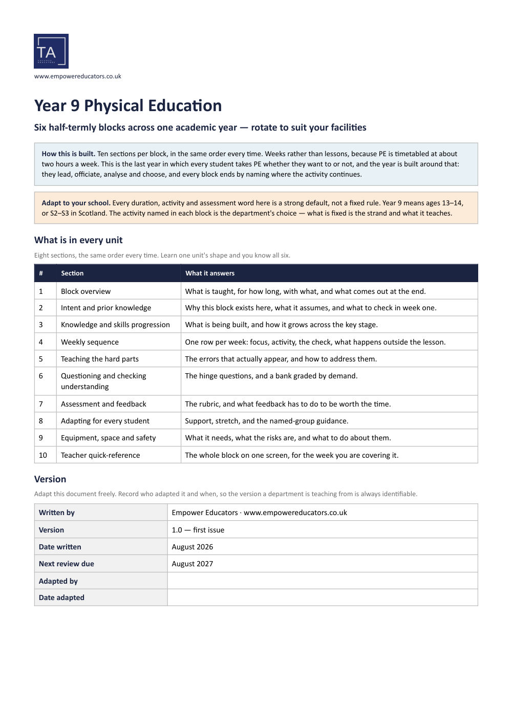Page 1 of Year 9 Physical Education