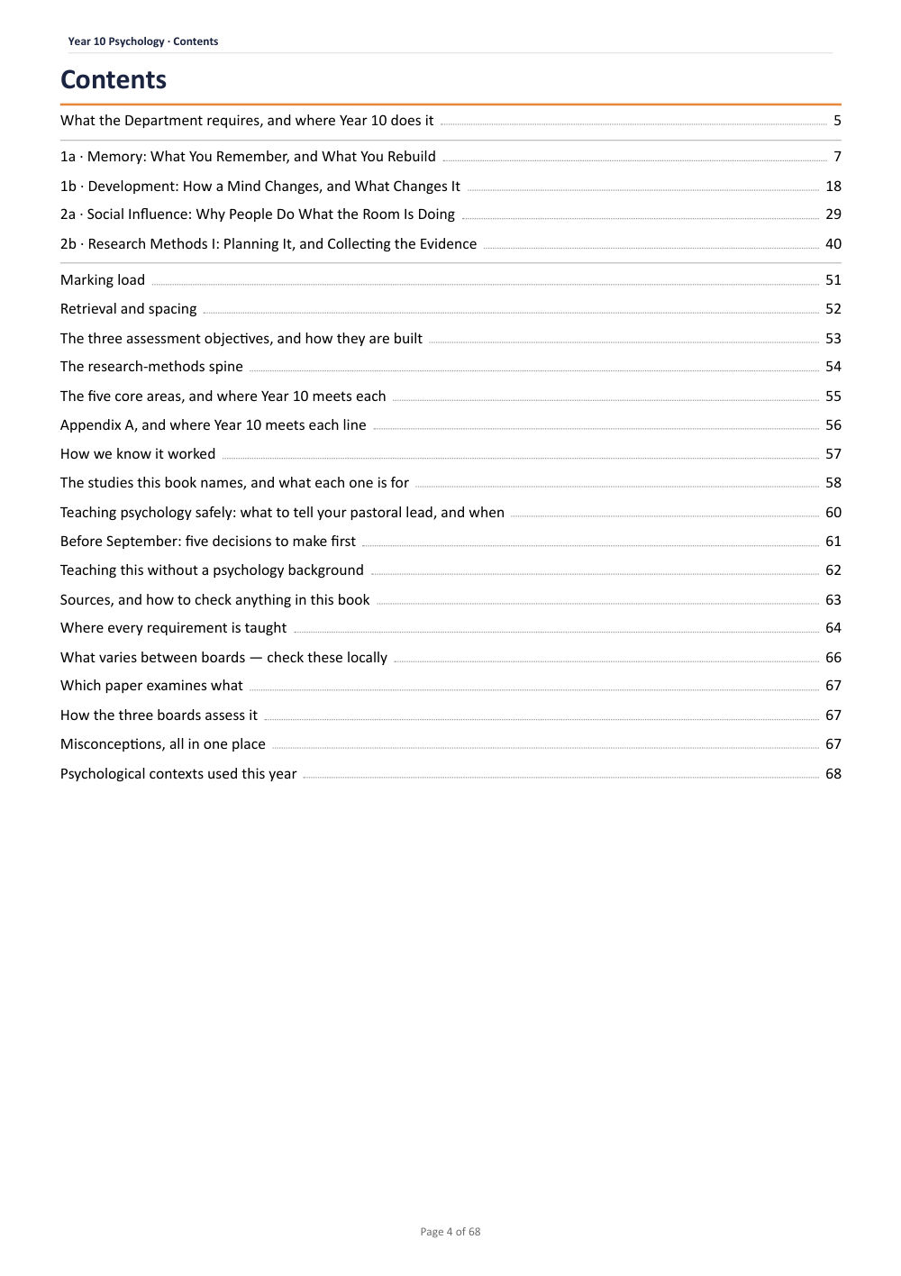 Curriculum map · Year 10 Psychology Scheme of Work, page 4