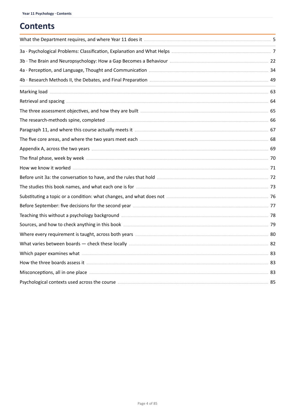 Curriculum map · Year 11 Psychology Scheme of Work, page 4