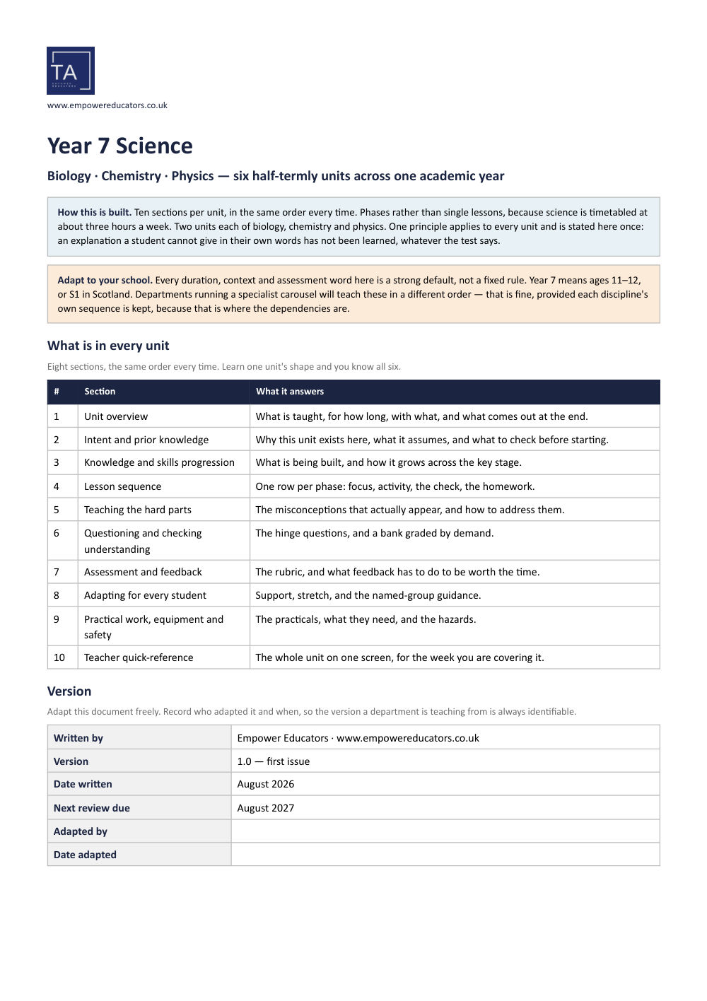 Page 1 of Year 7 Science